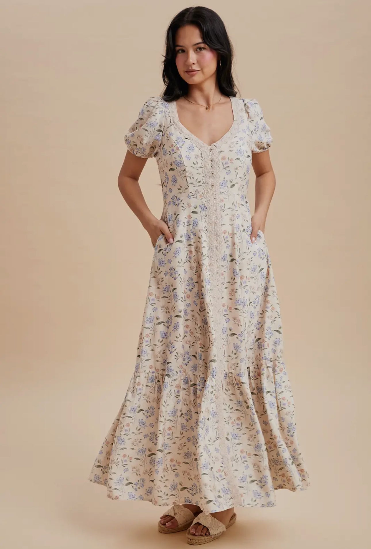 Ariella Lace Trim Button Down
Maxi Dress