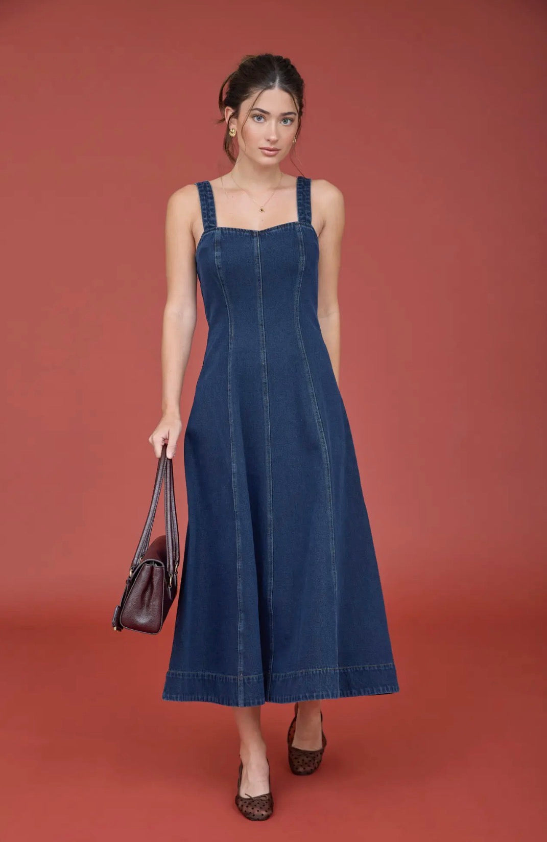Sweetheart Sleeveless Denim Midi Dress