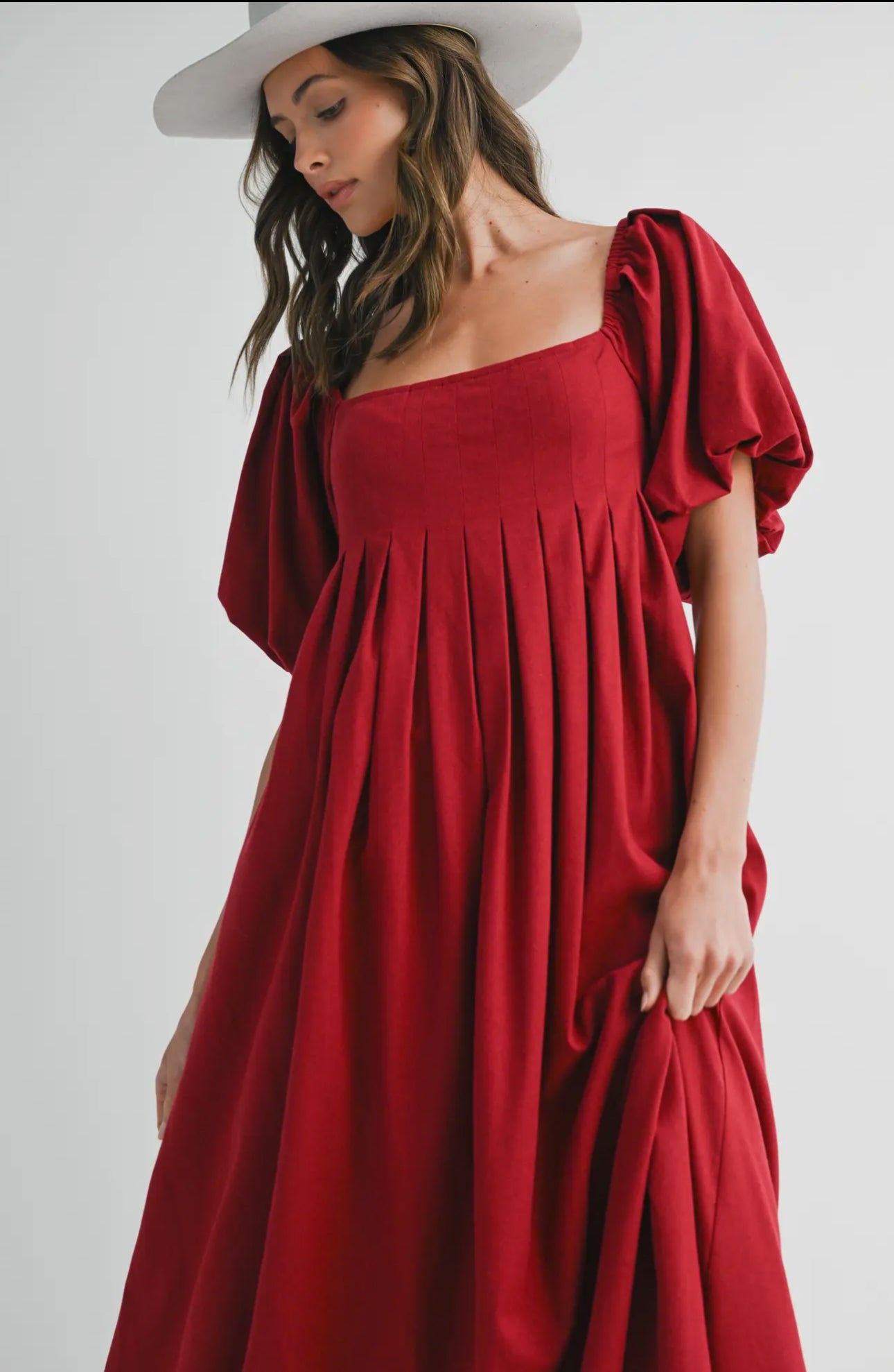 Square Neck Puff-Sleeve Maxi Dress