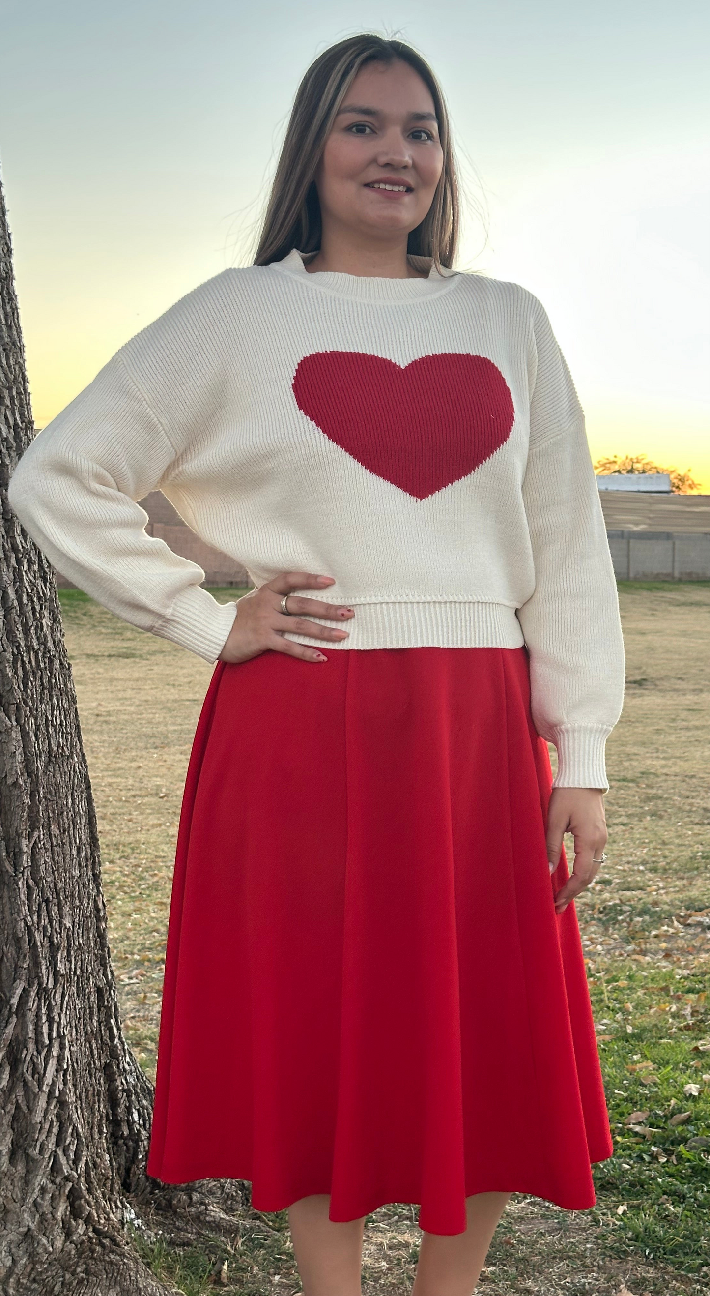 Heart Crew Neck Knit Pullover Sweater