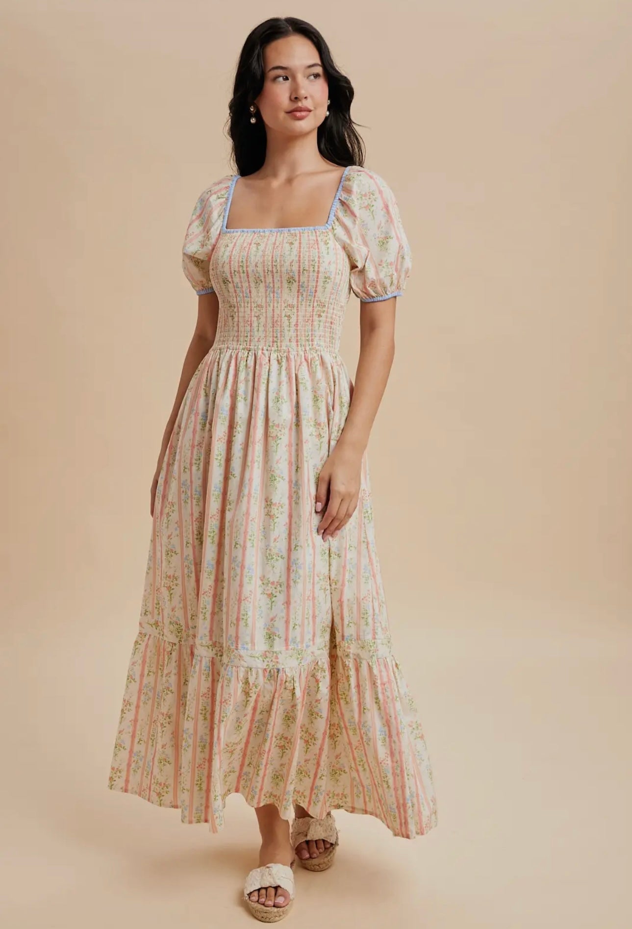 Anna Smocked Cotton Floral Maxi Dress