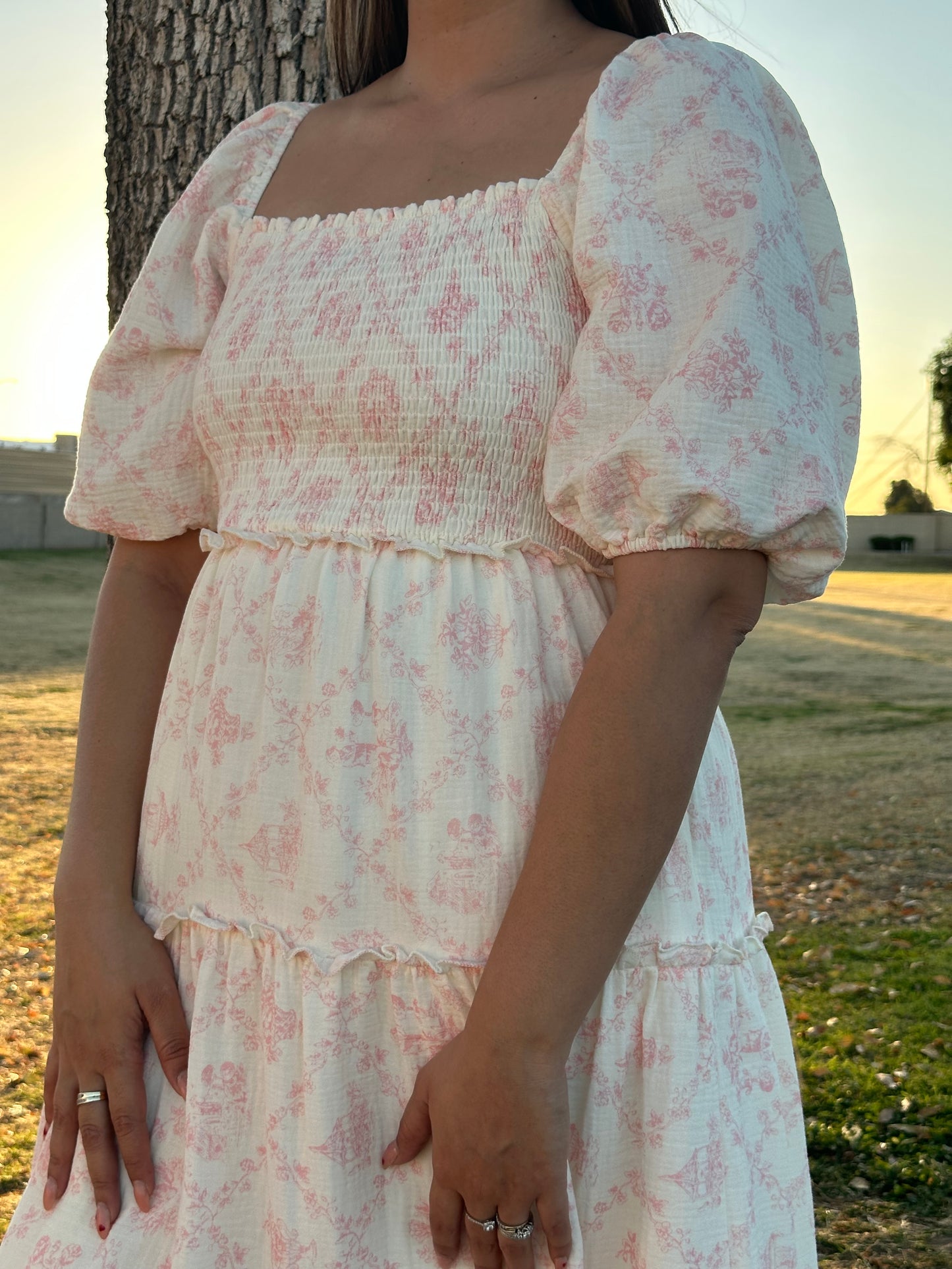 Katy Vintage Porcelain Print
Tiered Midi Dress