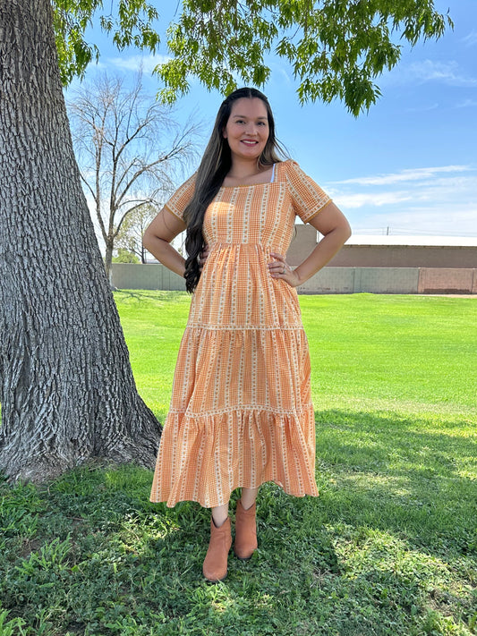 Autumn Tiered Grid Print Maxi Dress