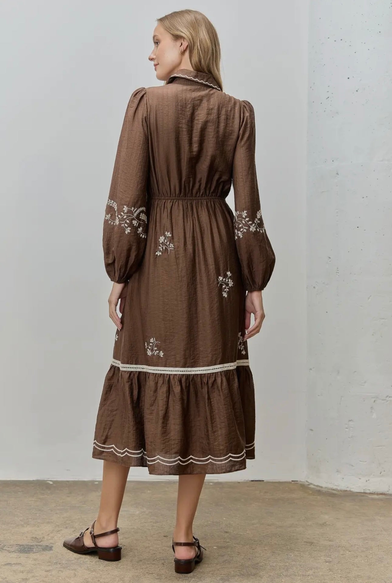 Ruth Floral Embroidered Button Front Dress