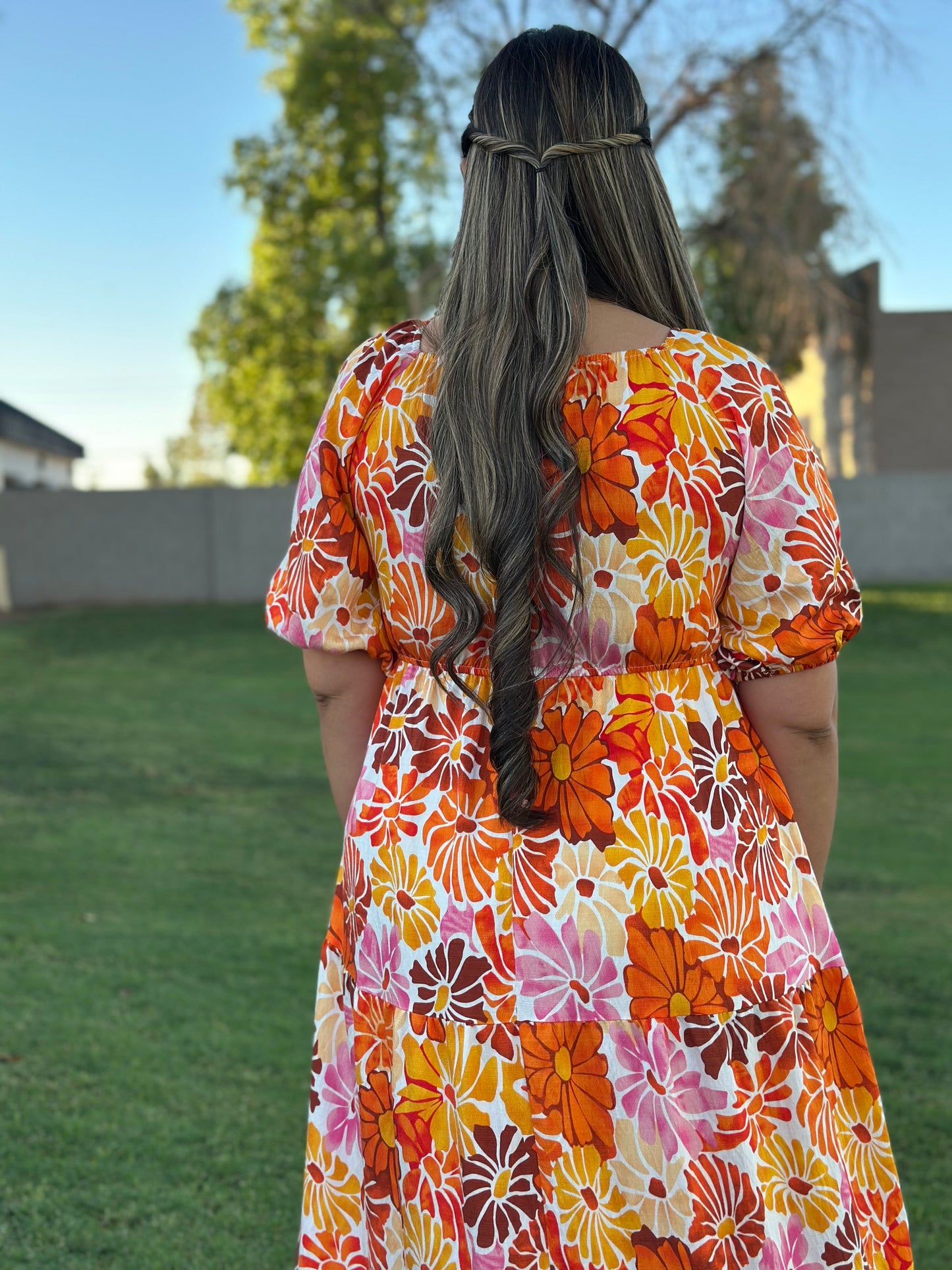 PRINTED FLORAL ROUND NECK DRESS