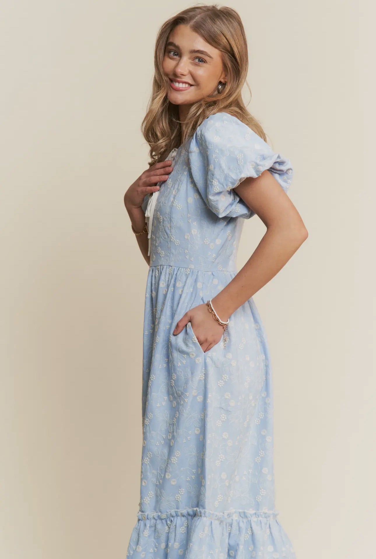 Floral Embroidered Tiered Maxi Dress