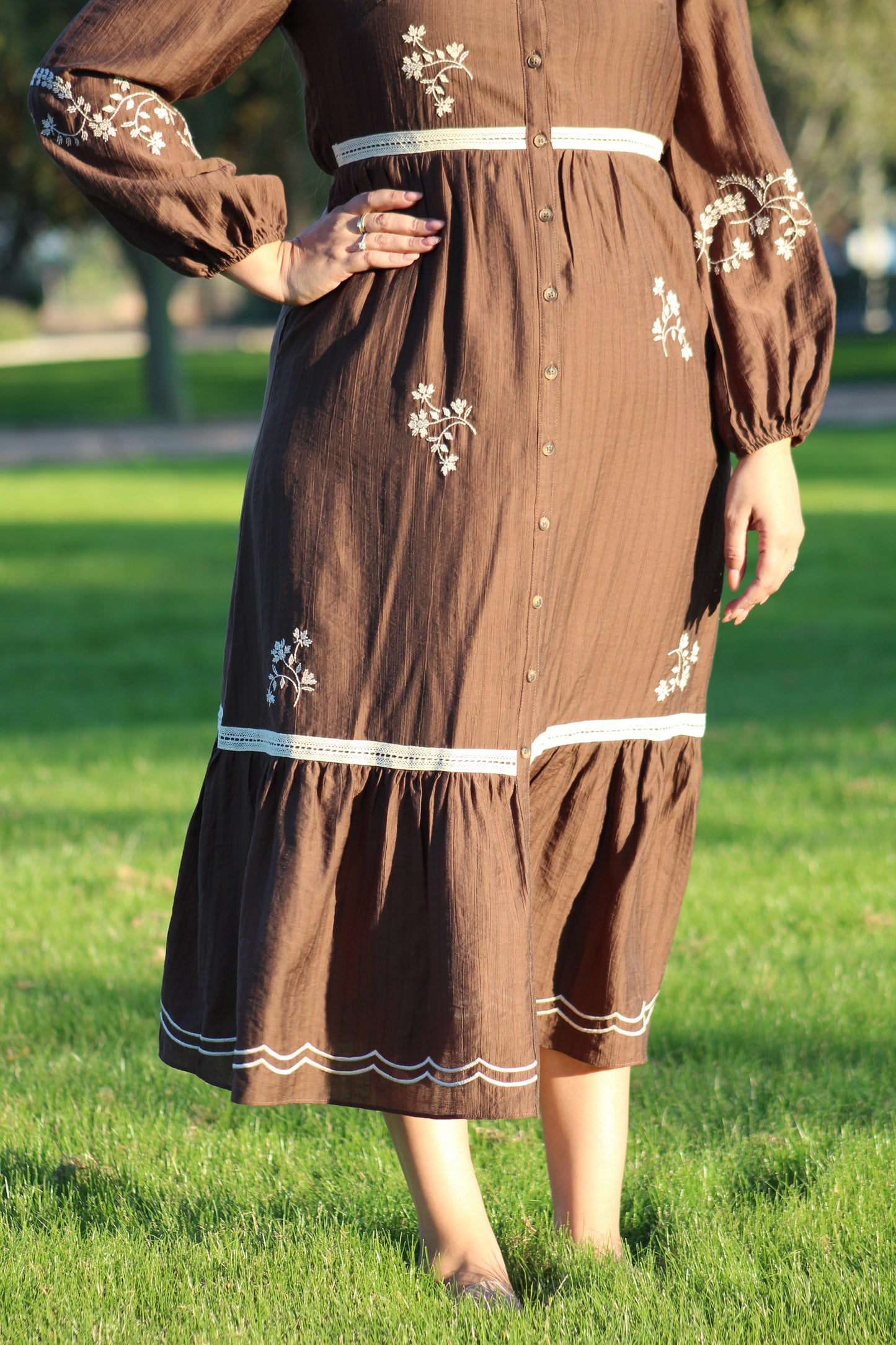 Ruth Floral Embroidered Button Front Dress