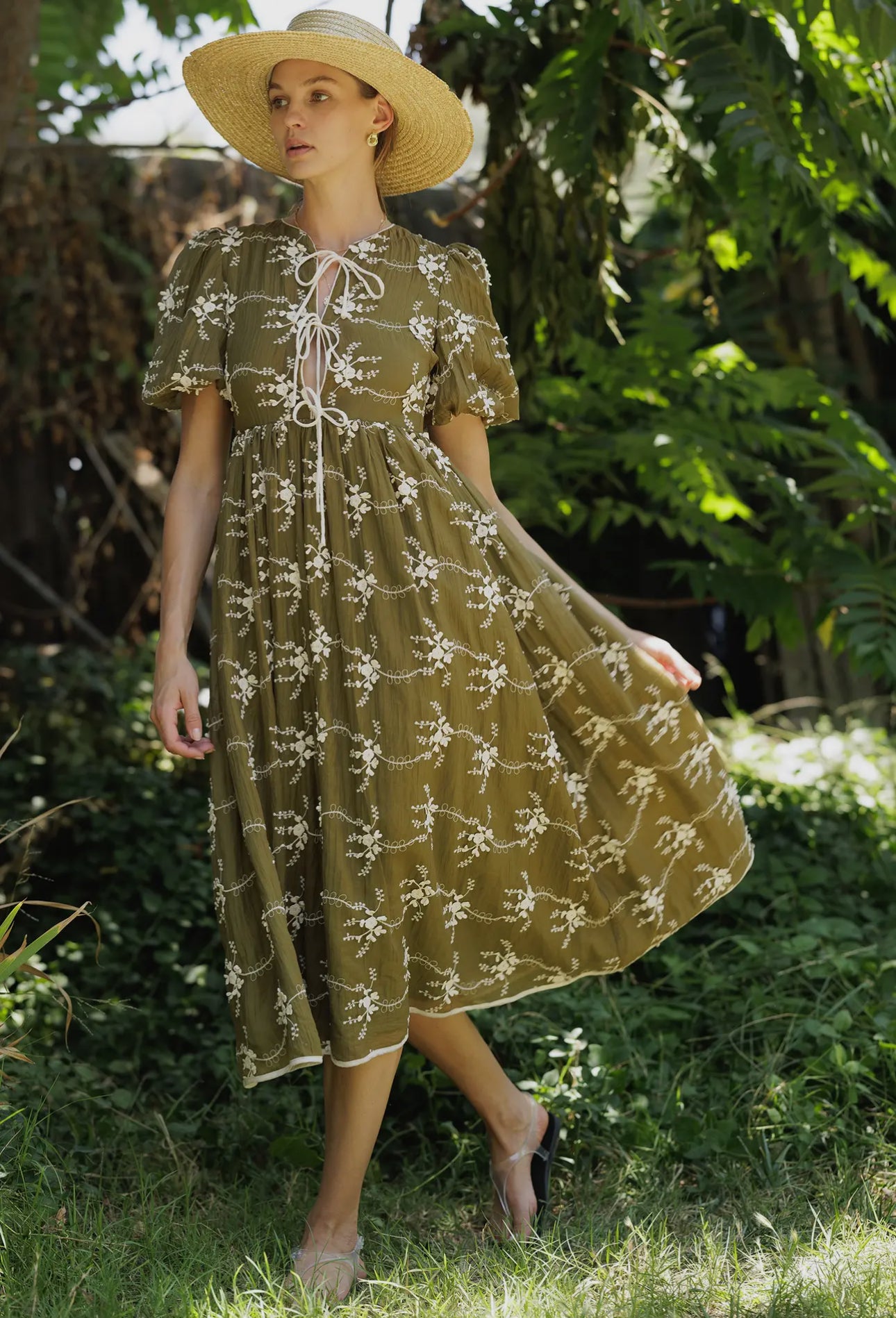 Vintage-Inspired Embroidered Midi Dress