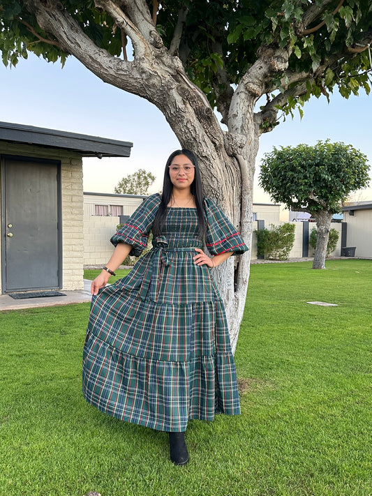 Rachel Smocked Plaid Midi Dress