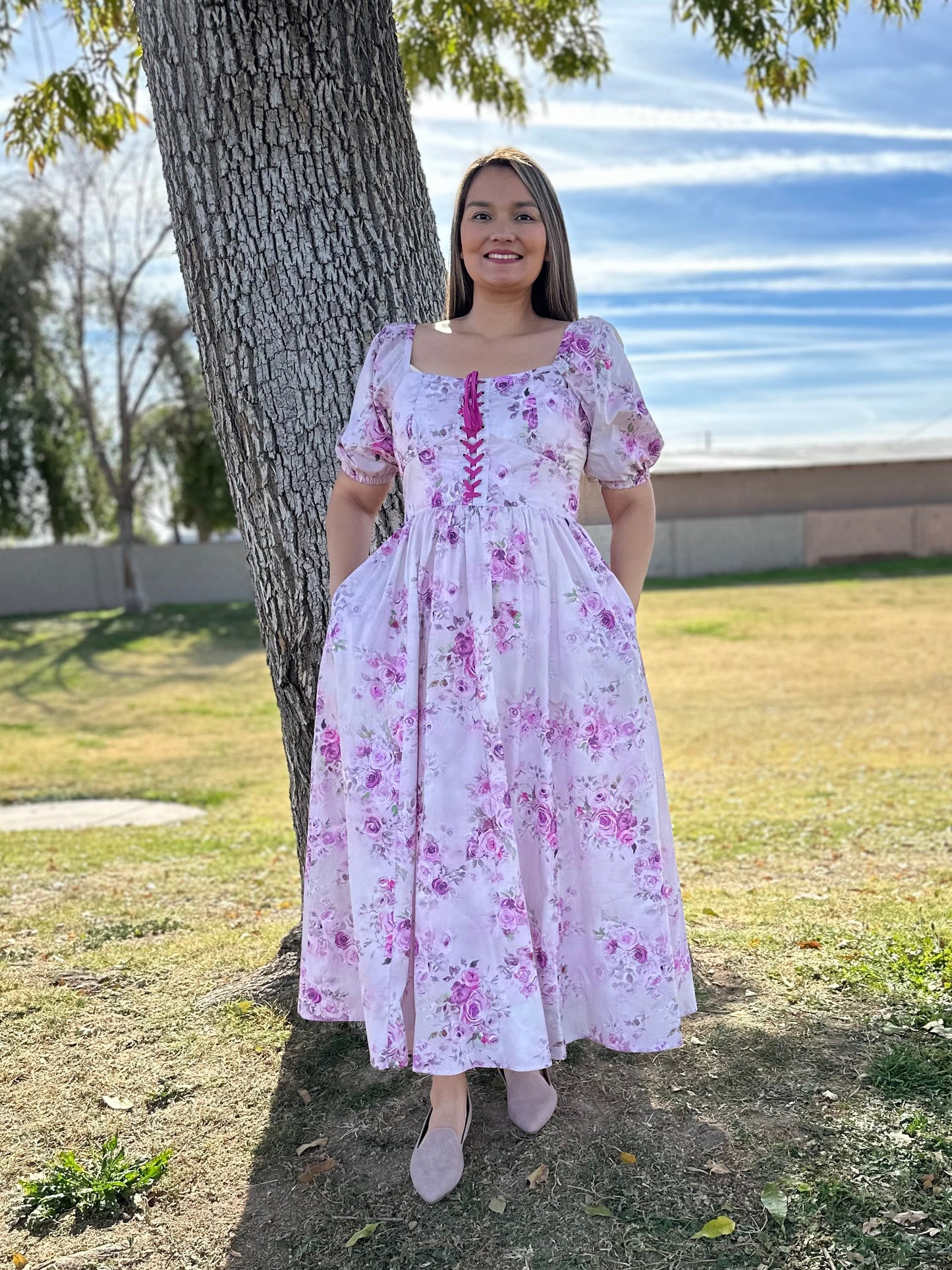 Eliana Floral Corset Puff Maxi Dress