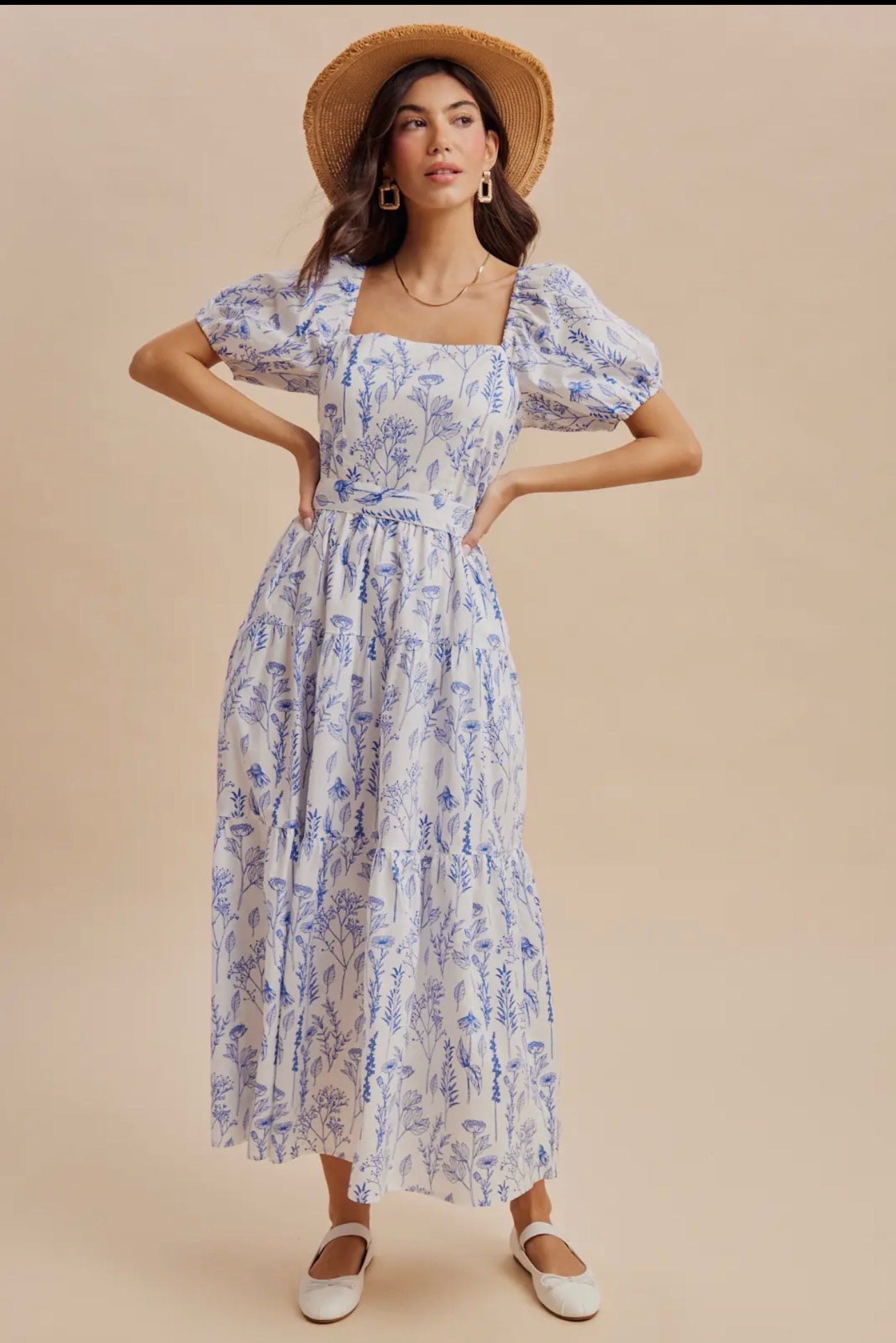 Adara Floral Tiered Square Neck Maxi Dress