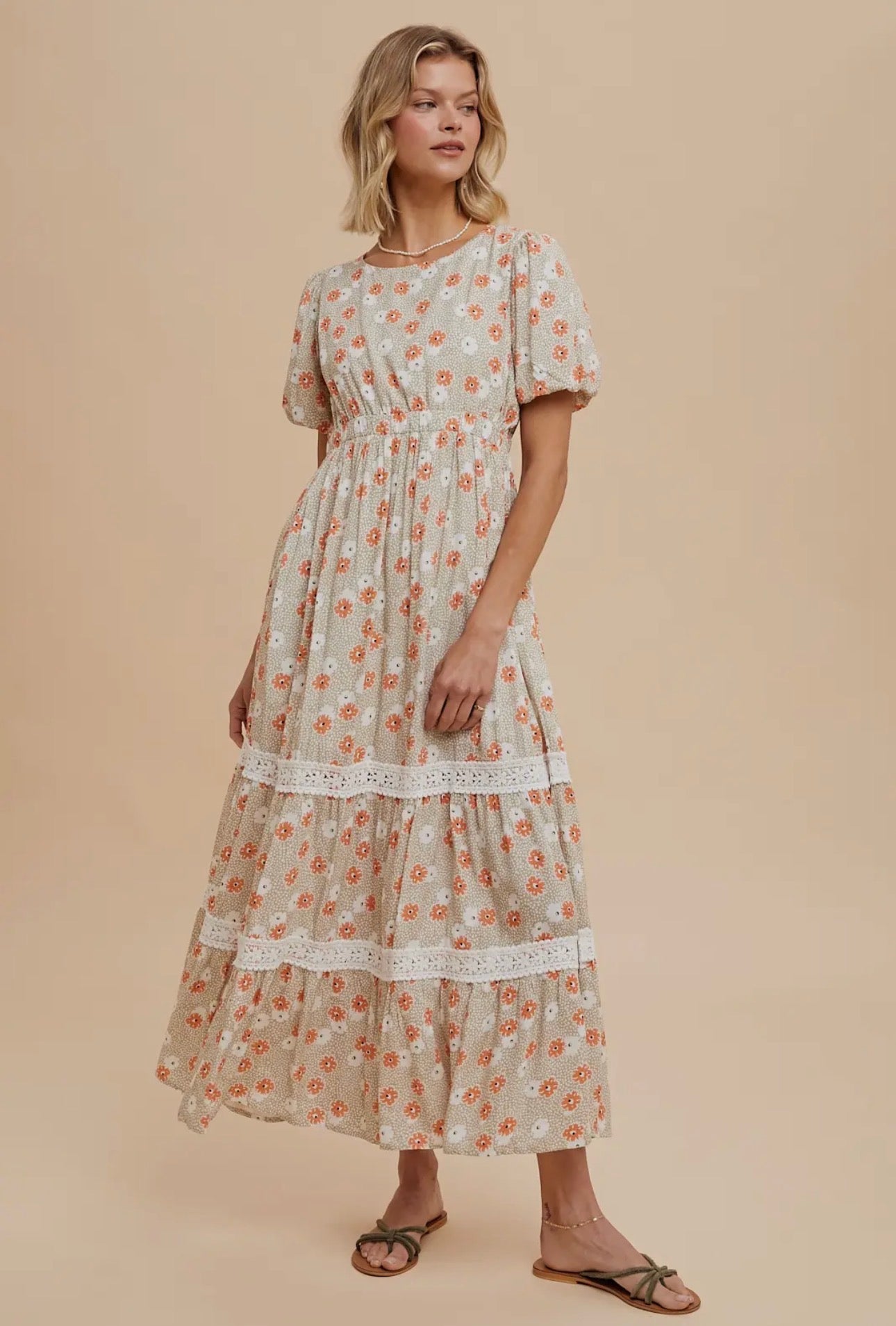 Aliza Floral Lace Trim Maxi Dress