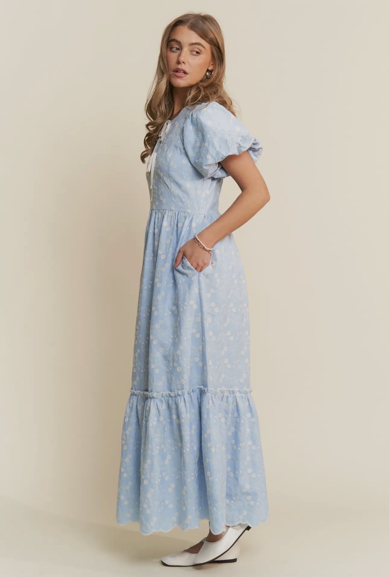 Floral Embroidered Tiered Maxi Dress