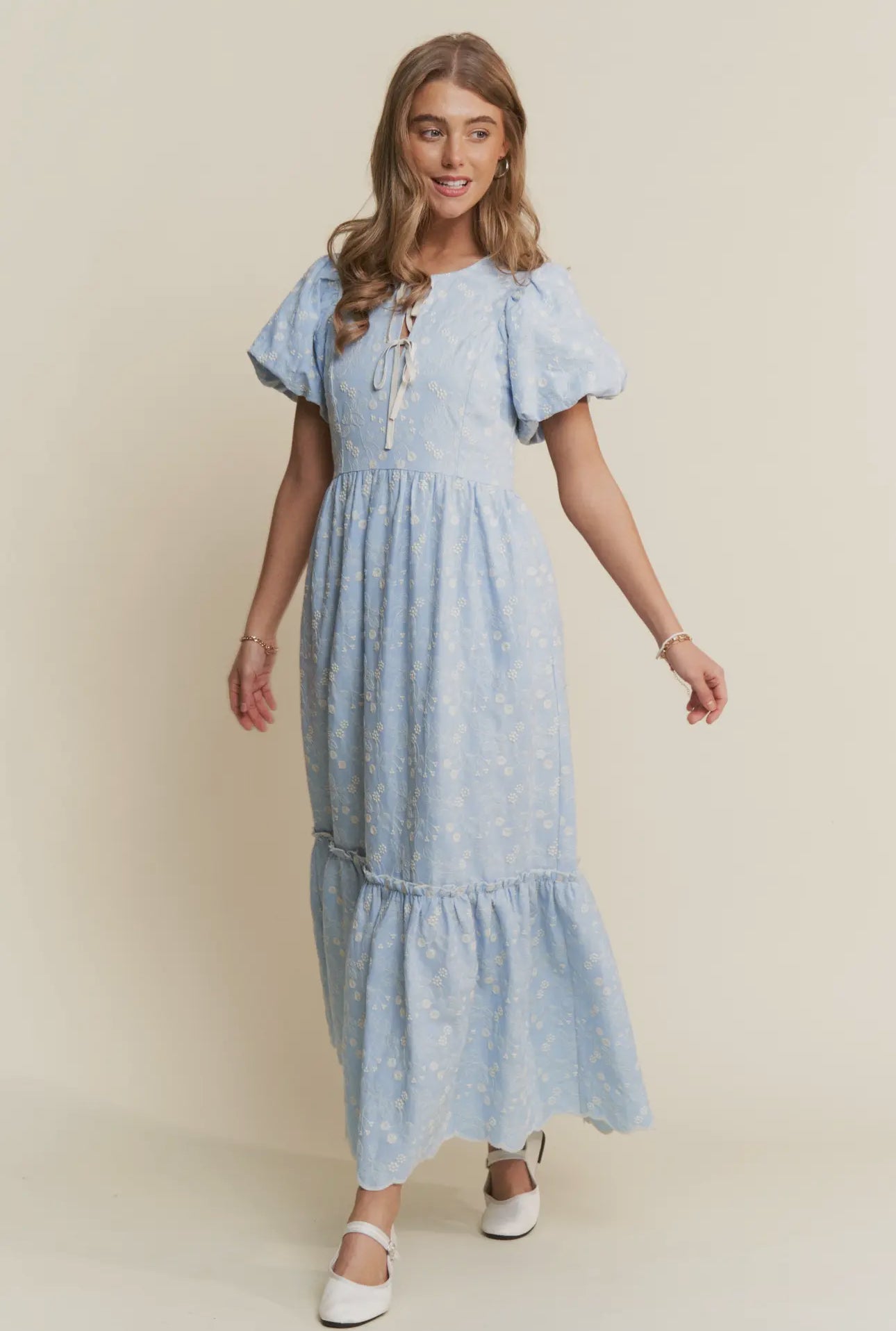Floral Embroidered Tiered Maxi Dress