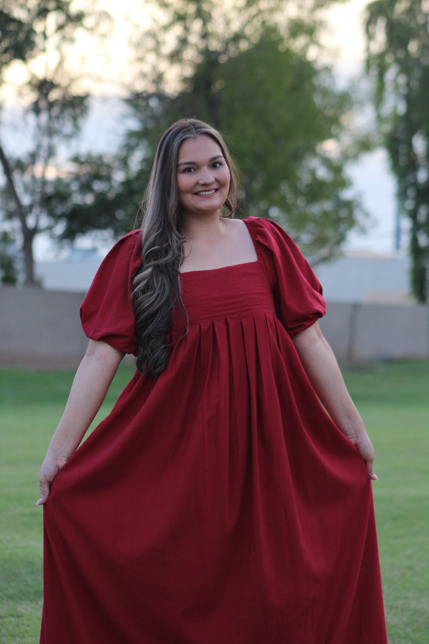 Square Neck Puff-Sleeve Maxi Dress