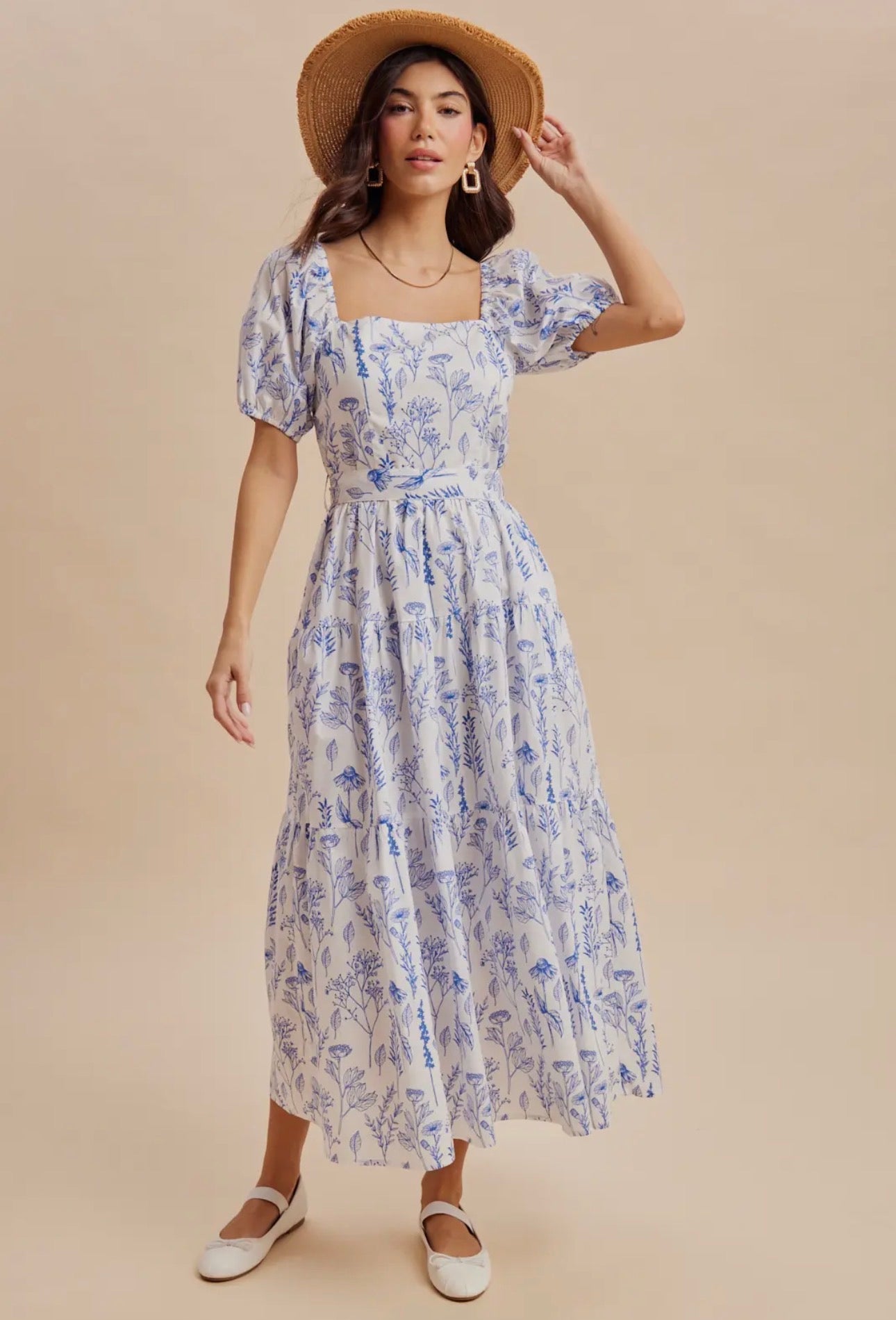 Adara Floral Tiered Square Neck Maxi Dress