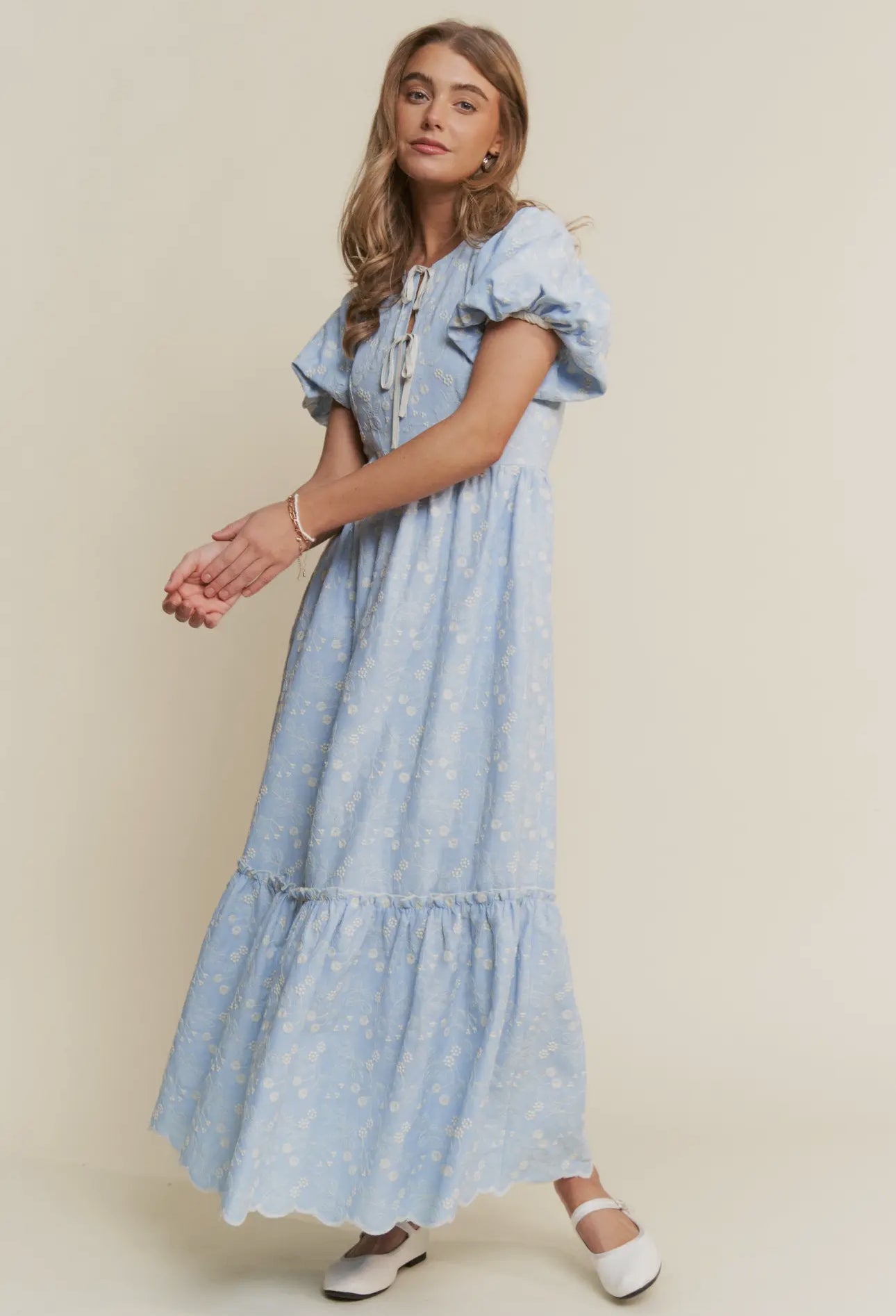 Floral Embroidered Tiered Maxi Dress