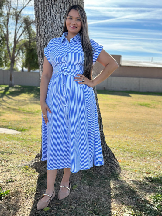Jessica Striped Short Sleeve Button Down Dress