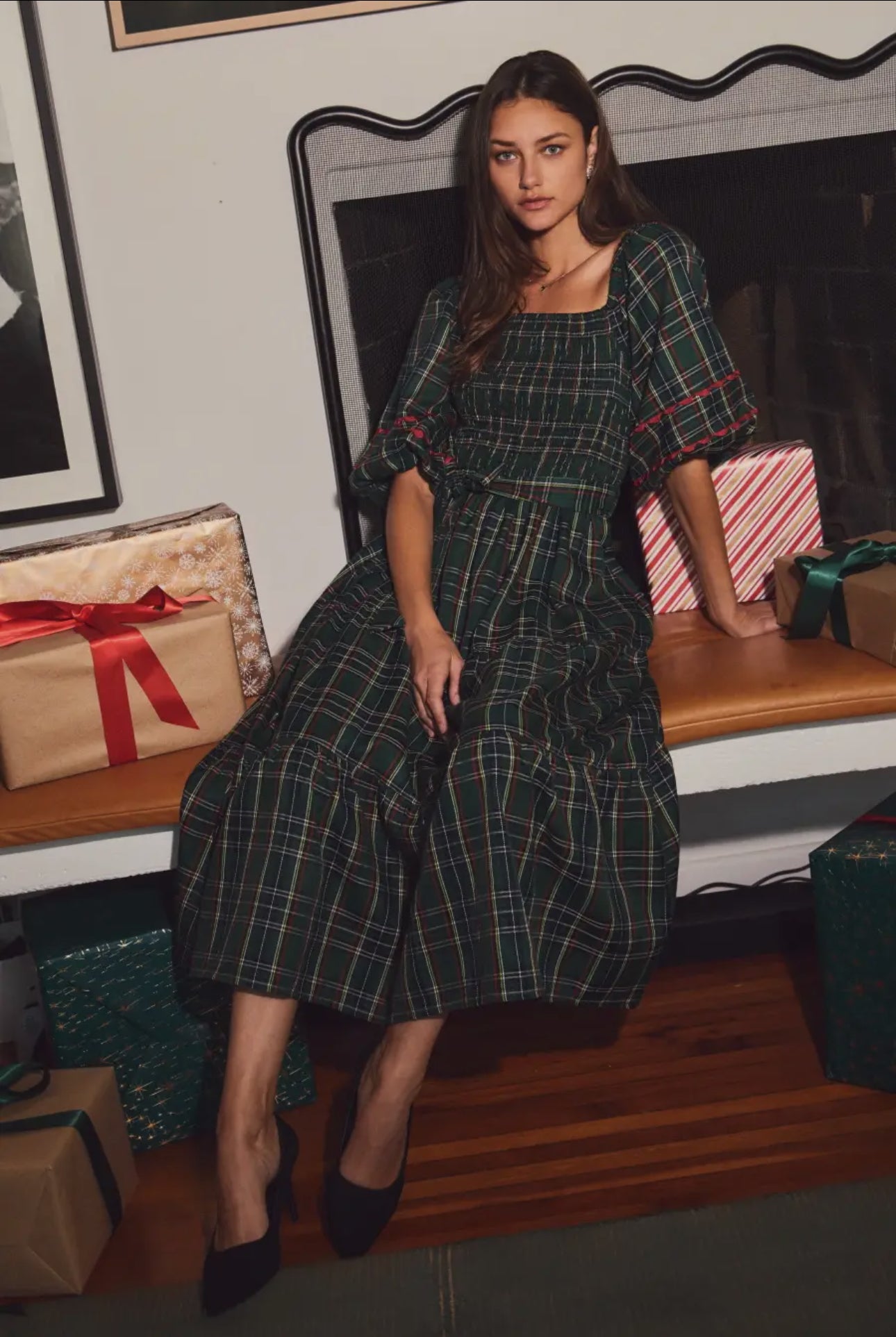 Rachel Smocked Plaid Midi Dress