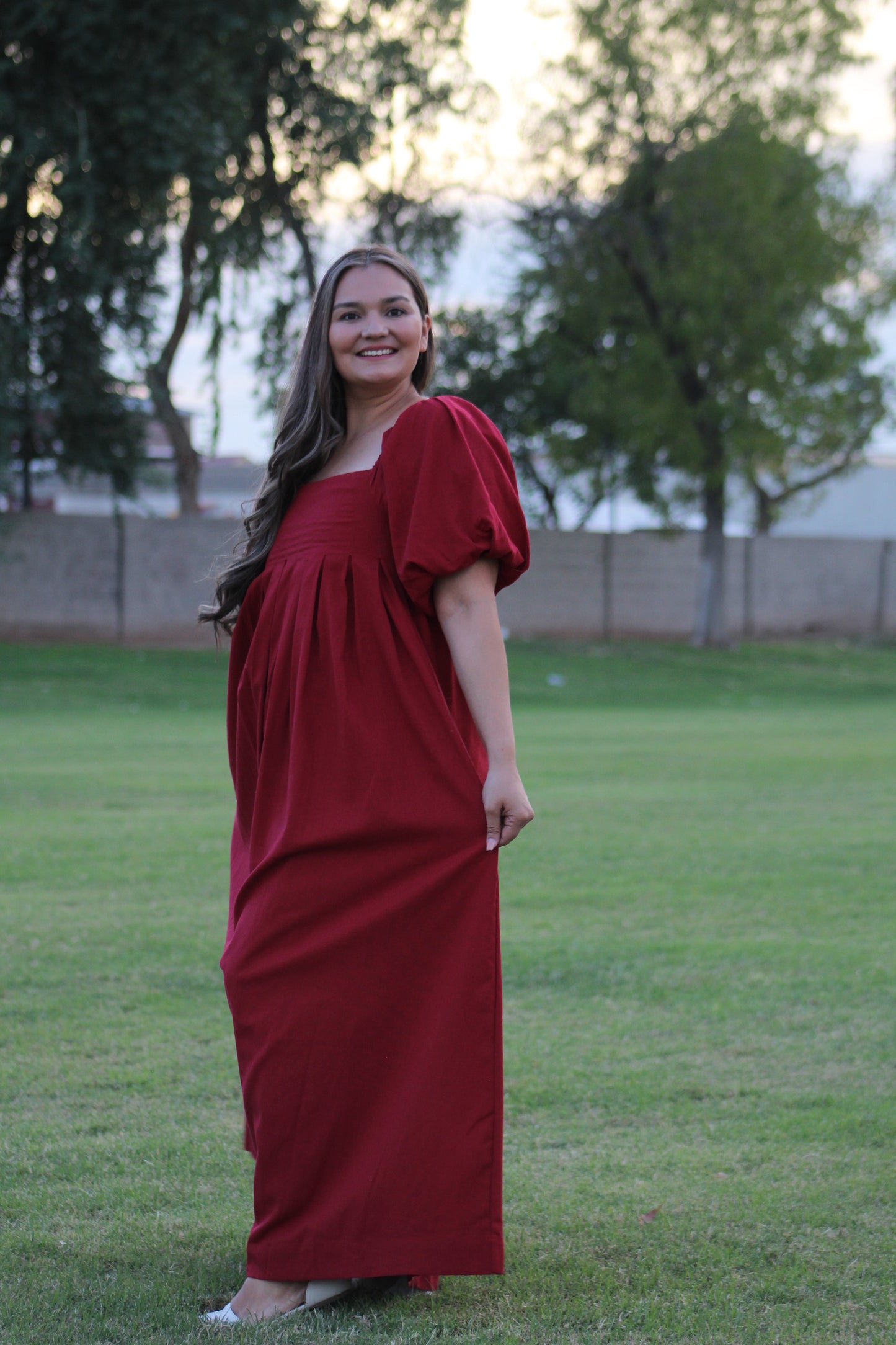 Square Neck Puff-Sleeve Maxi Dress