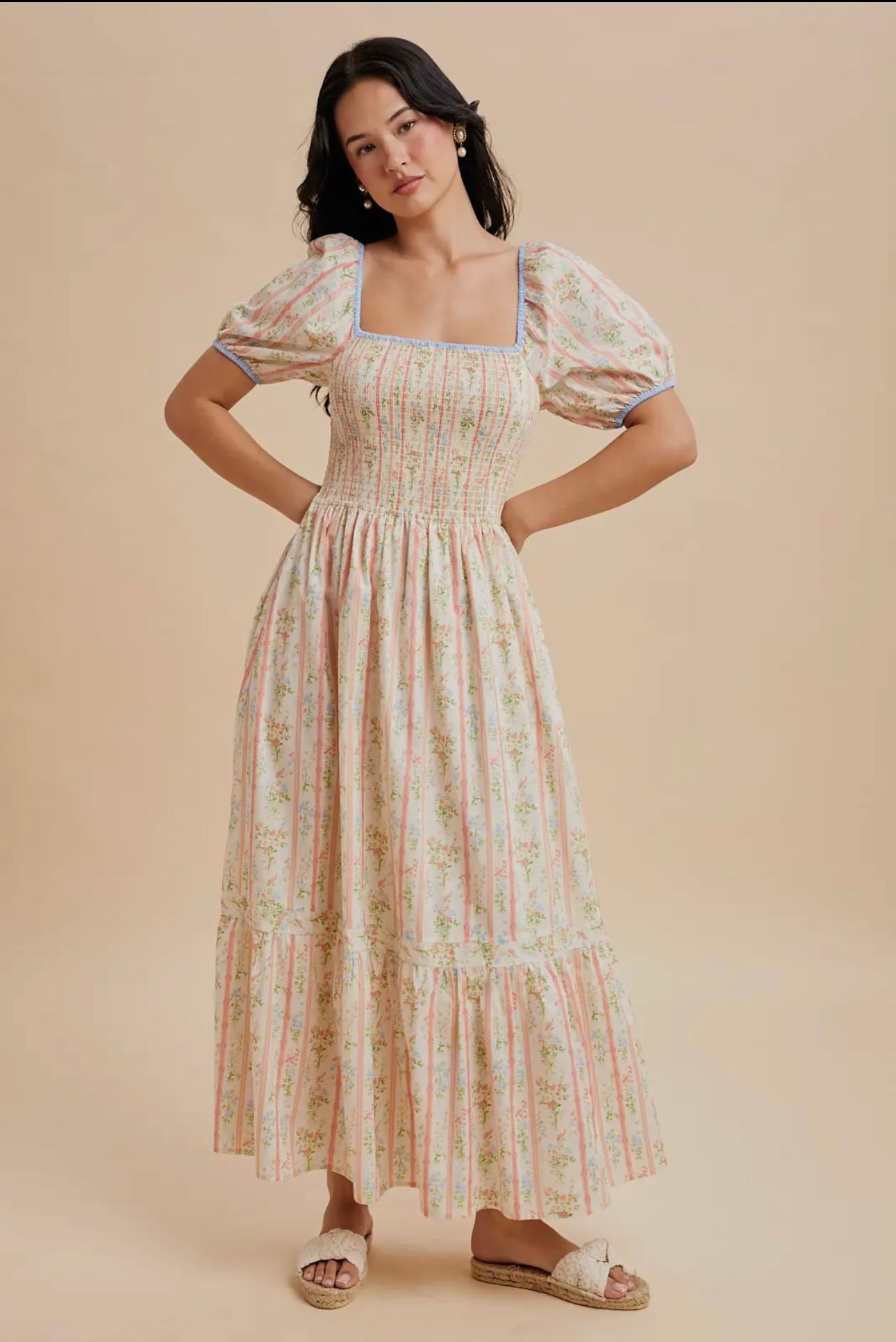 Anna Smocked Cotton Floral Maxi Dress