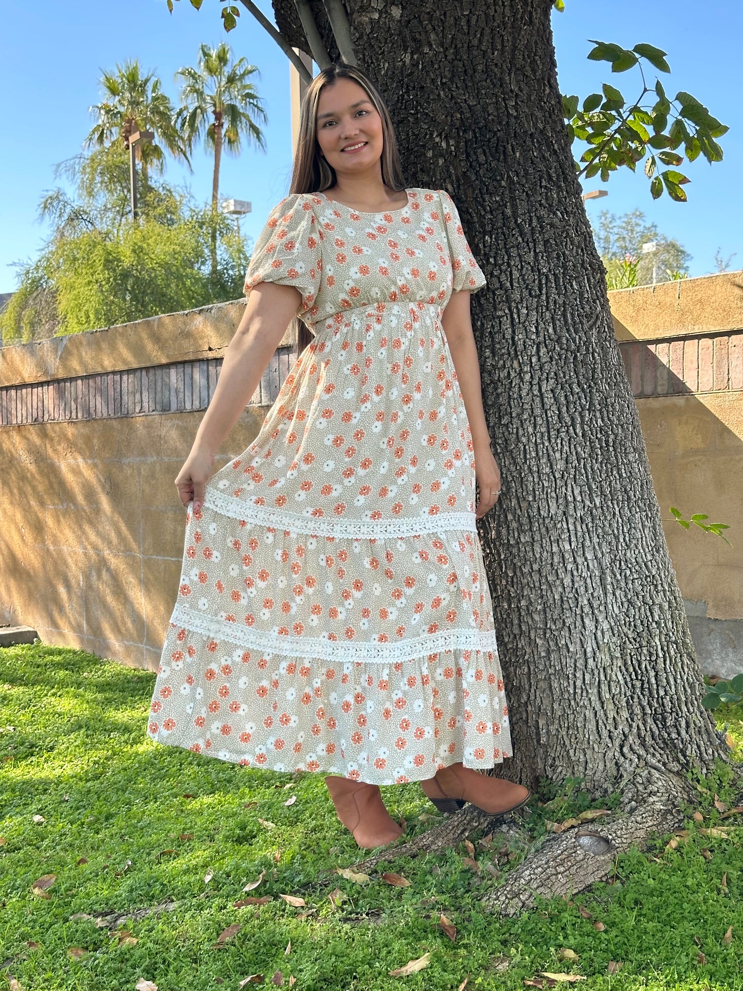 Aliza Floral Lace Trim Maxi Dress