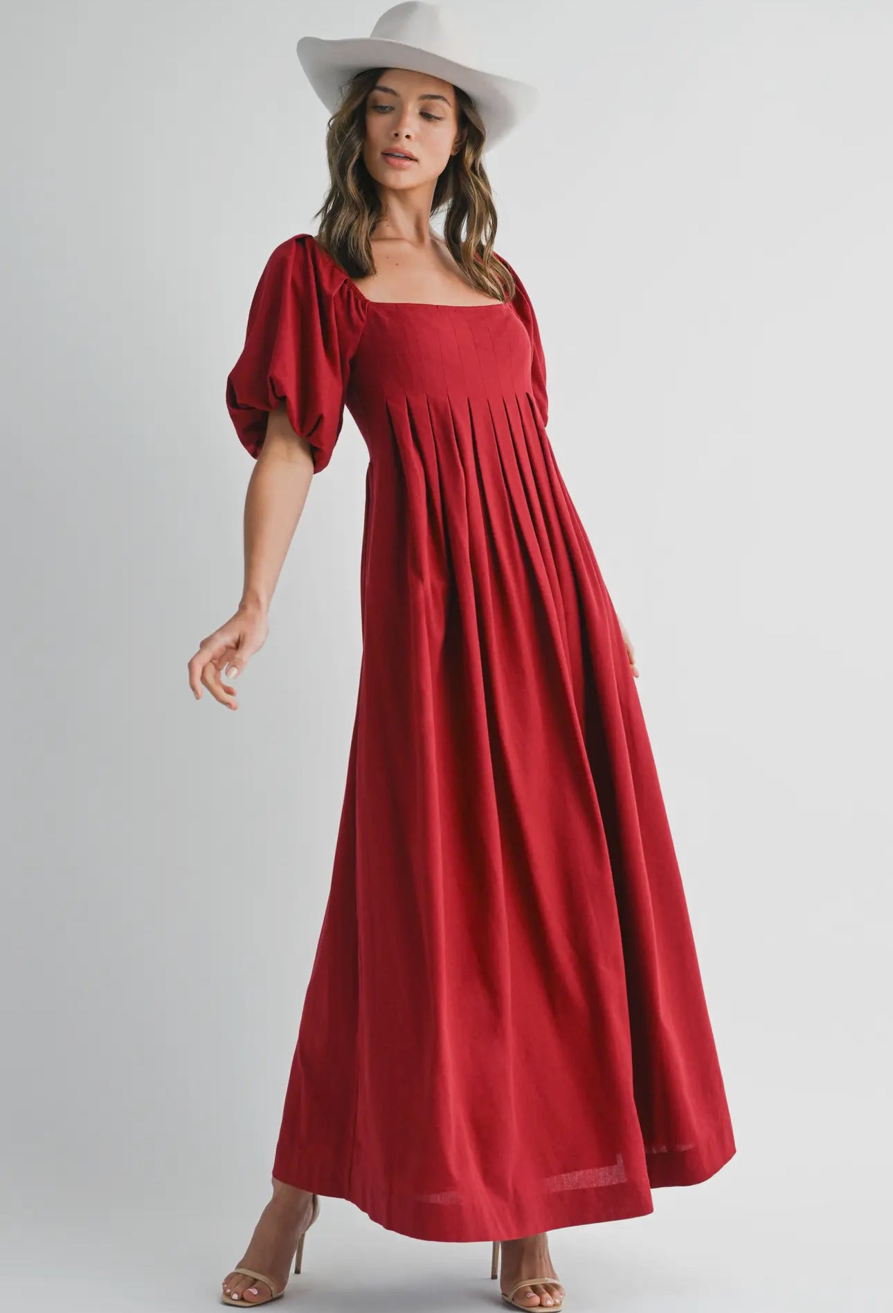 Square Neck Puff-Sleeve Maxi Dress