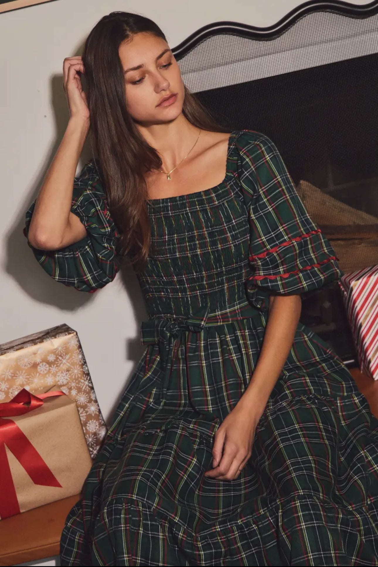 Rachel Smocked Plaid Midi Dress