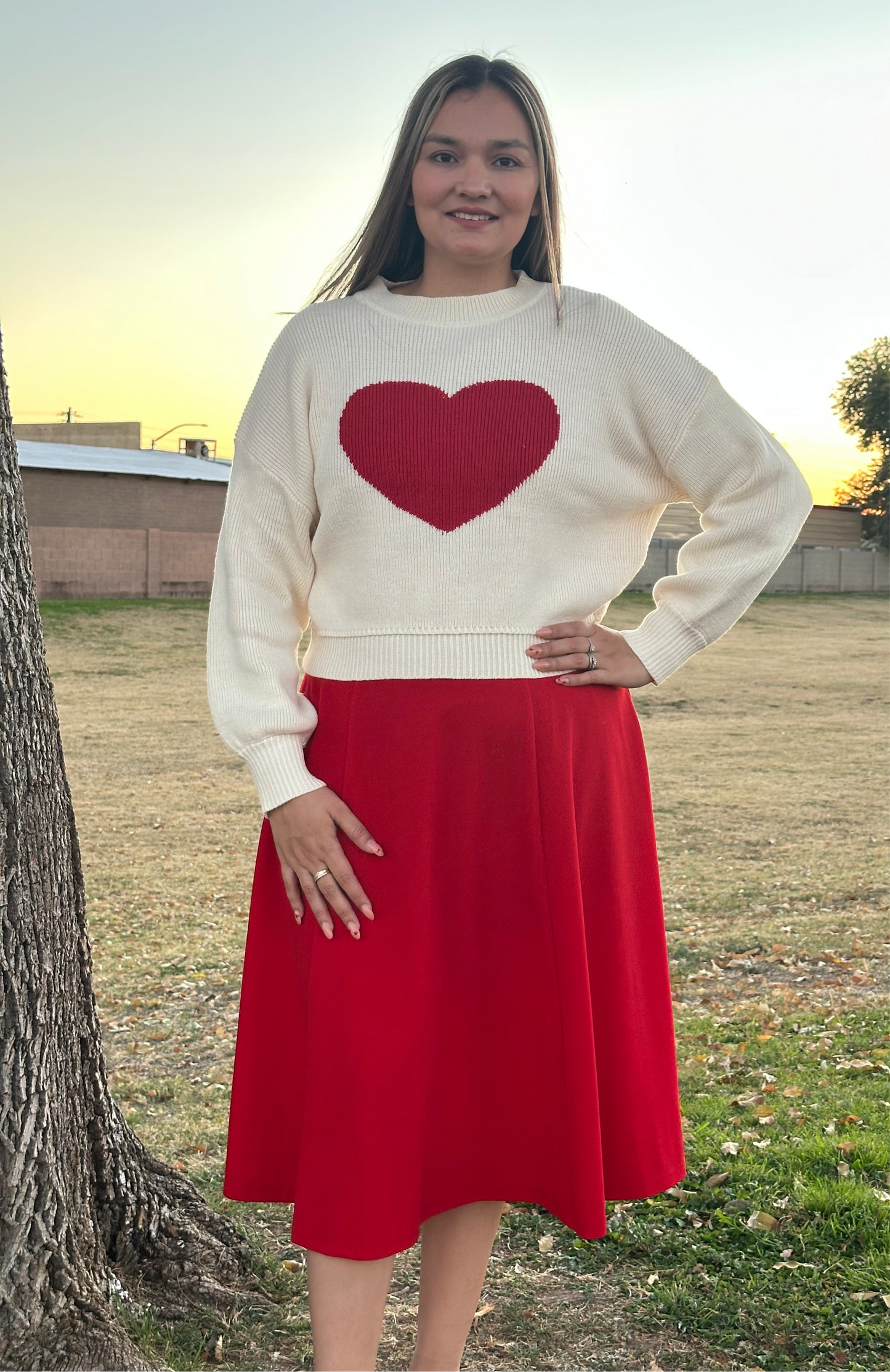 Heart Crew Neck Knit Pullover Sweater