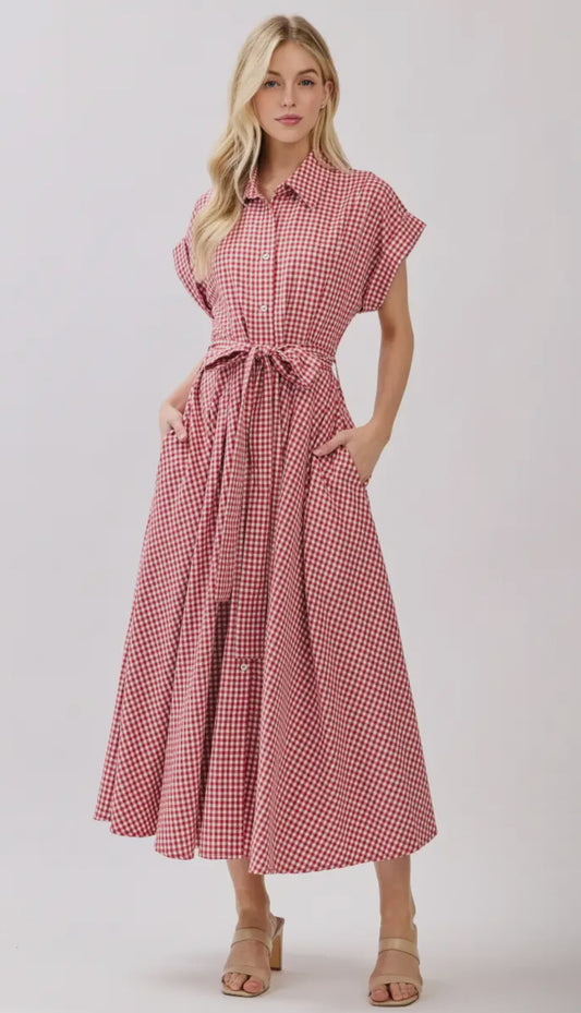 Samara Checker Print Button Down Maxi Dress