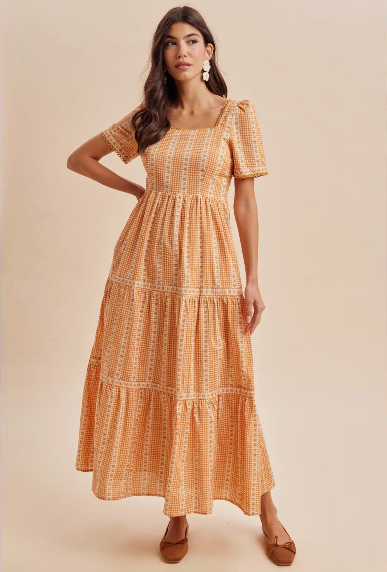 Autumn Tiered Grid Print Maxi Dress
