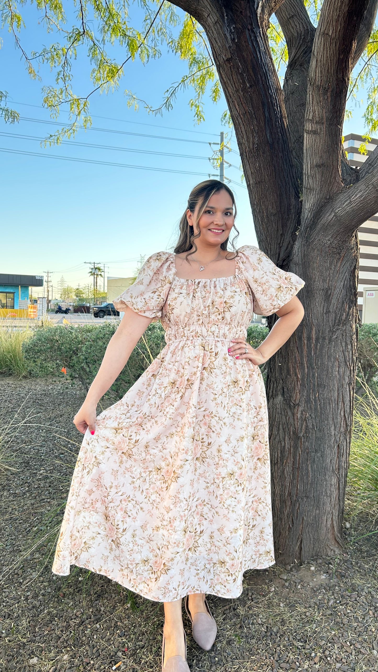 Angie Floral Print Midi Dress