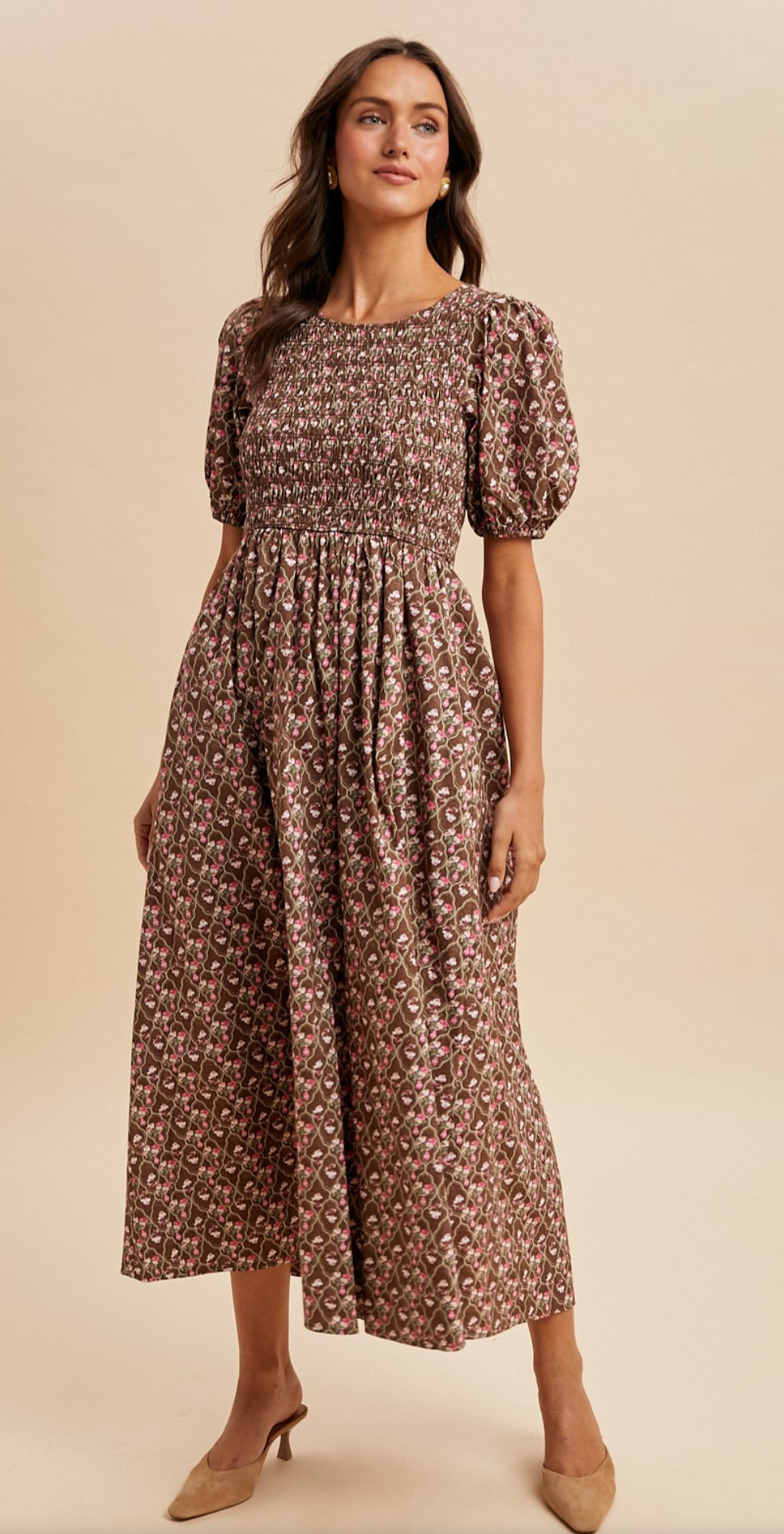 Smocked Cotton Floral Maxi Dress