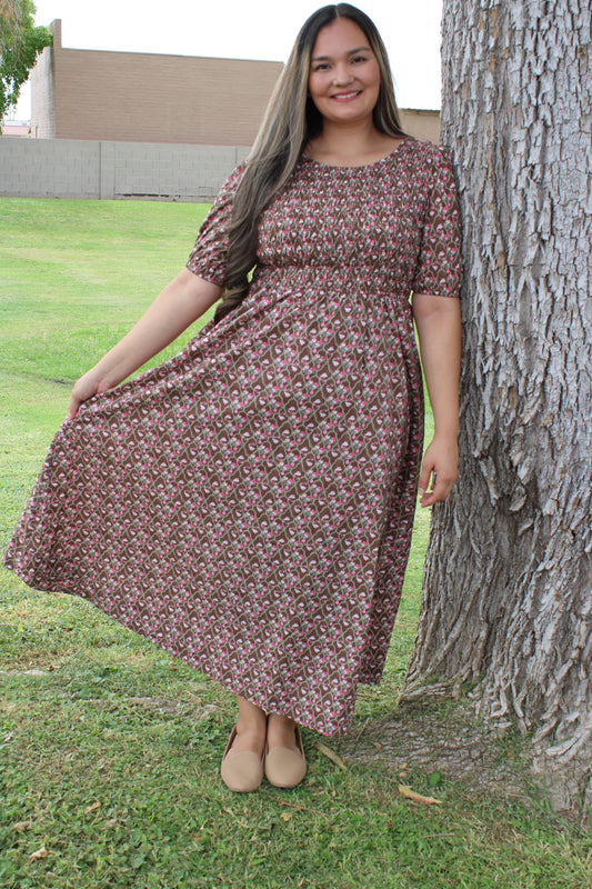 Smocked Cotton Floral Maxi Dress