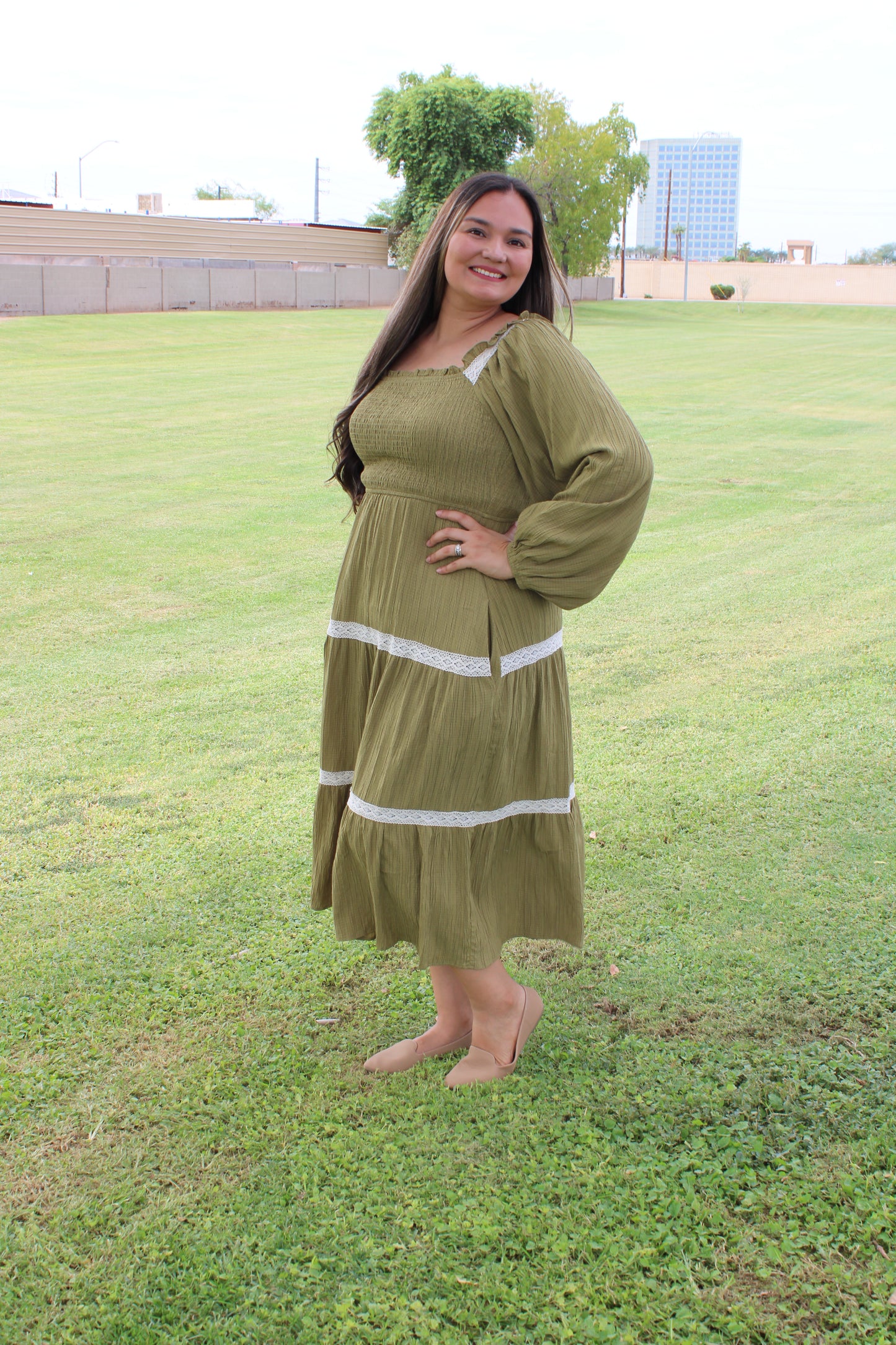 Long-sleeve Smocked Dress