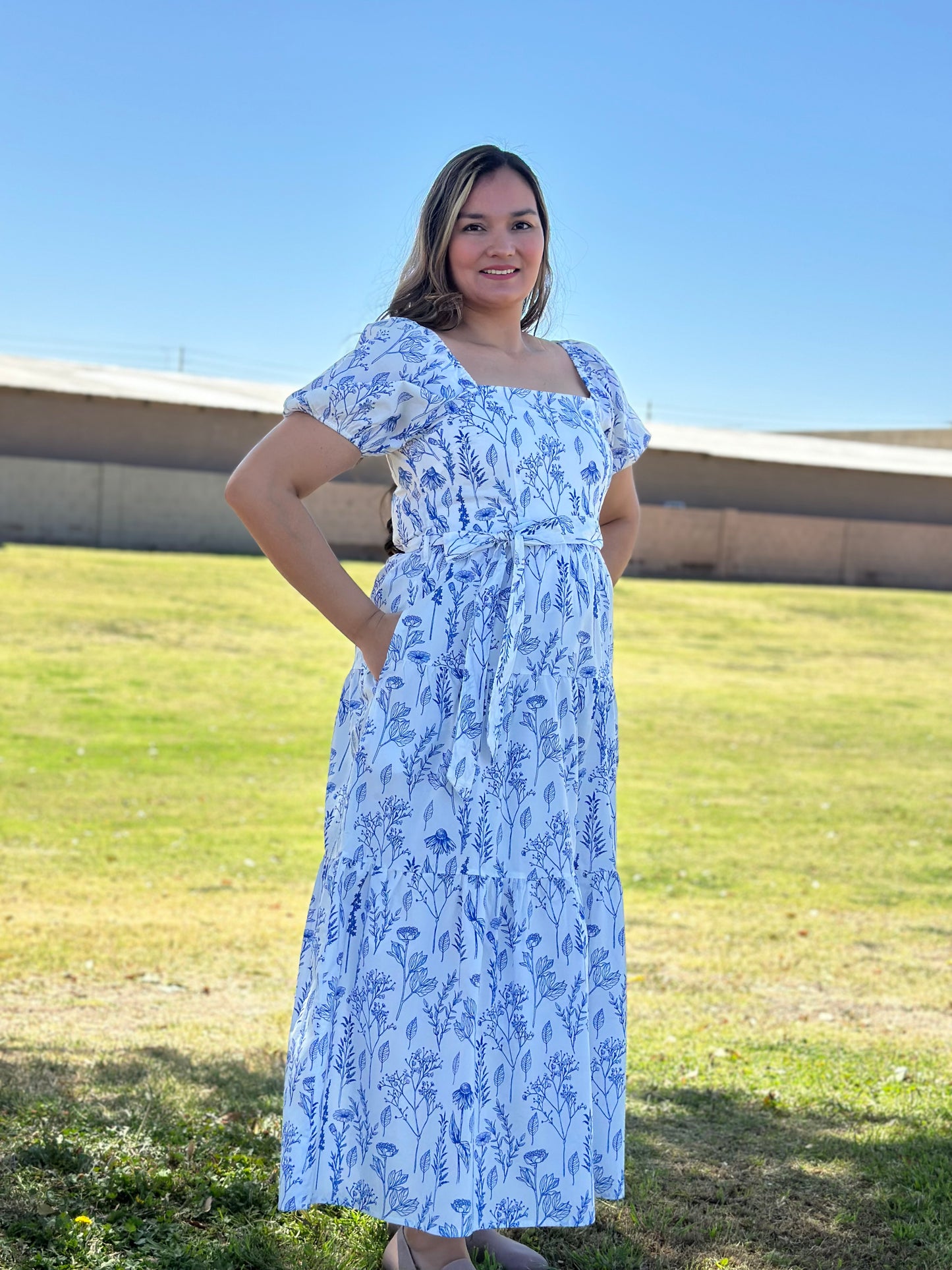 Adara Floral Tiered Square Neck Maxi Dress