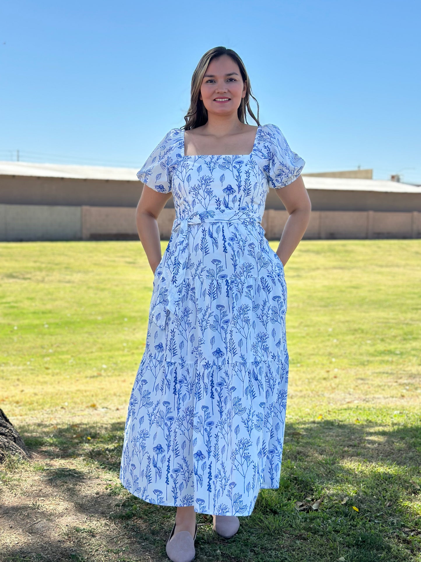 Adara Floral Tiered Square Neck Maxi Dress