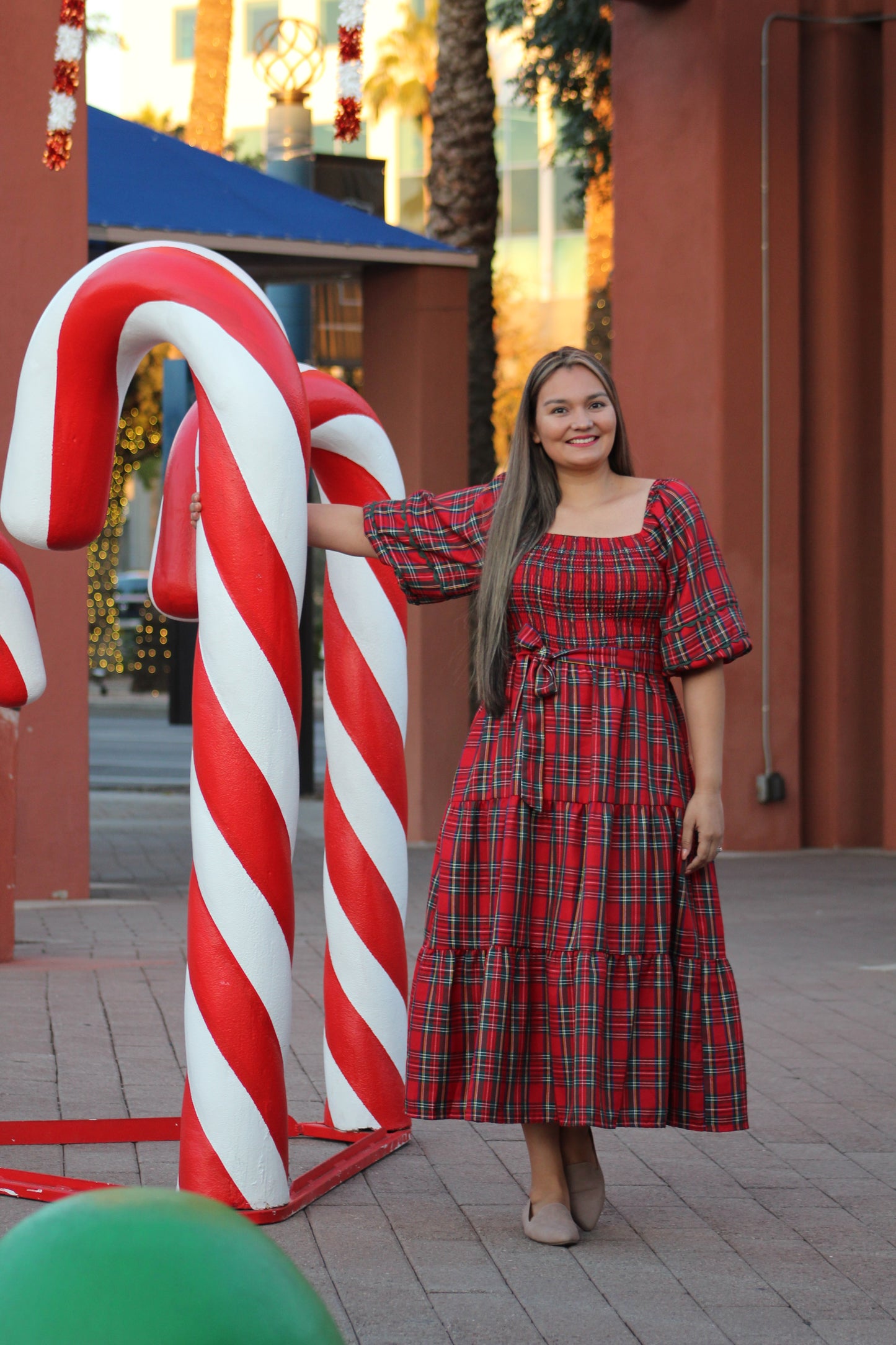 Leah Smocked Plaid Midi Dress